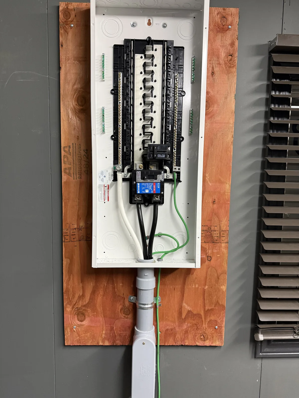 New panel installed on wood backing by Safe Electrical Solutions