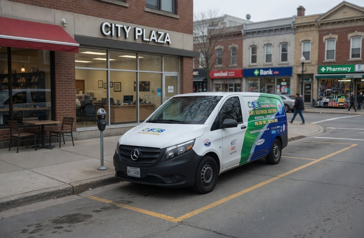 Safe Electrical Solutions commercial service van in downtown Toronto
